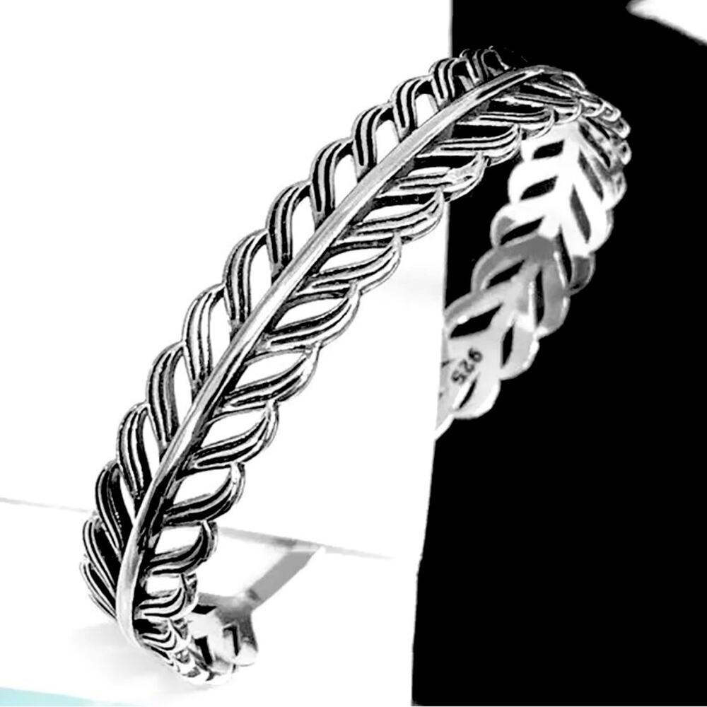 925 sterling silver plated Hollow Leaf Bracelets Silver Plated Jewelry feather